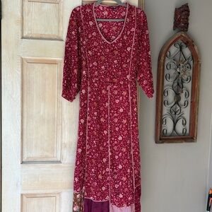 April Cornell Burgundy Floral Patchwork Dress Size XXL